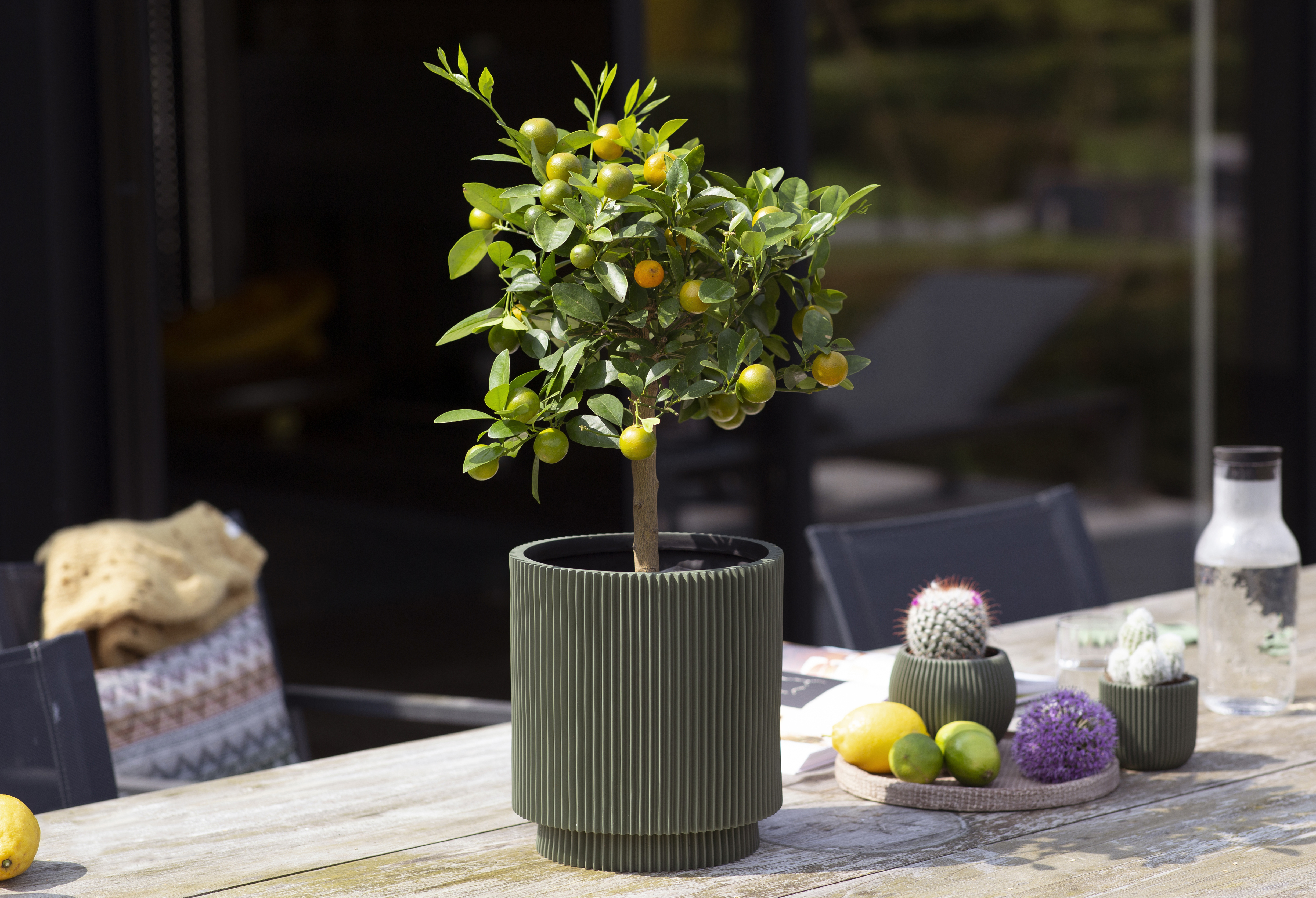 Vase Cylinder Groove Green Vase Cylinder Groove Green