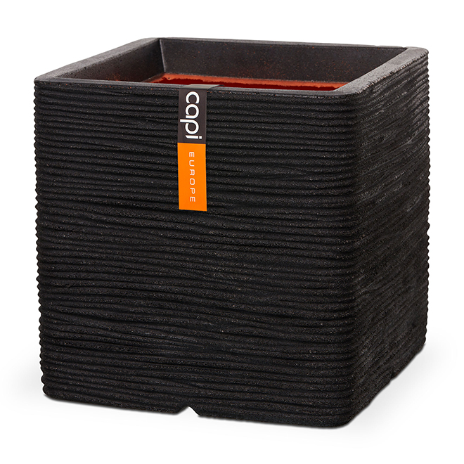 Planter Square Rib Black