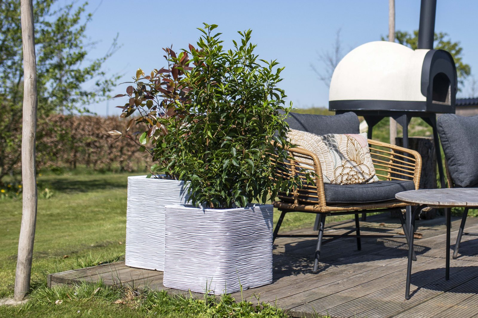 Planter Square Rib Ivory